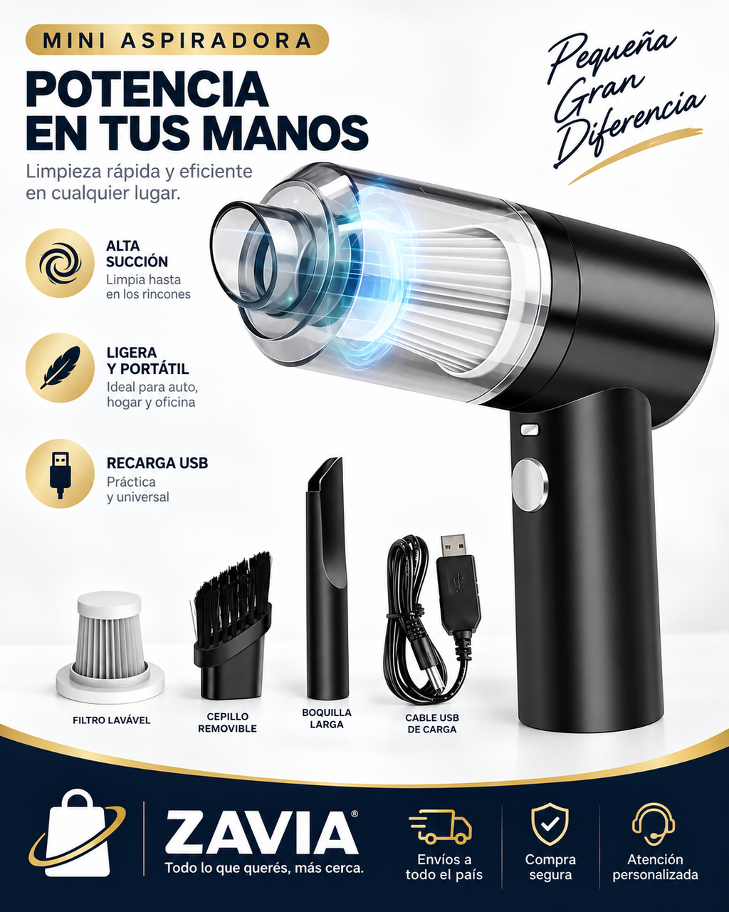 Aspiradora De Mano Inalámbrica 3 En 1
