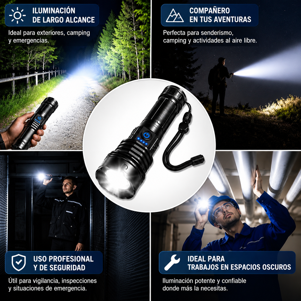 Super Linterna Recargable Con Ultra Zoom